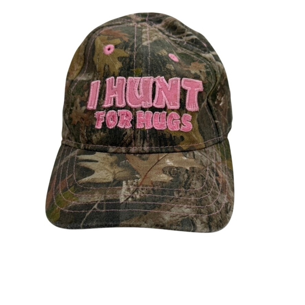 Infant Camo Baseball Cap I Hunt For Hugs Pink Embroidery Elastic Back Hat
